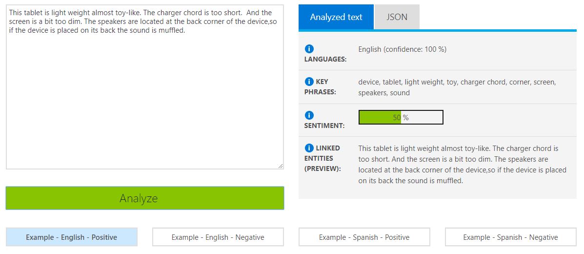 text to analytics API demo
