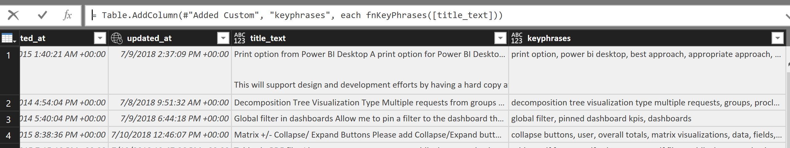 Cognitive Services Text Analytics KPI - Key Phrase Extraction