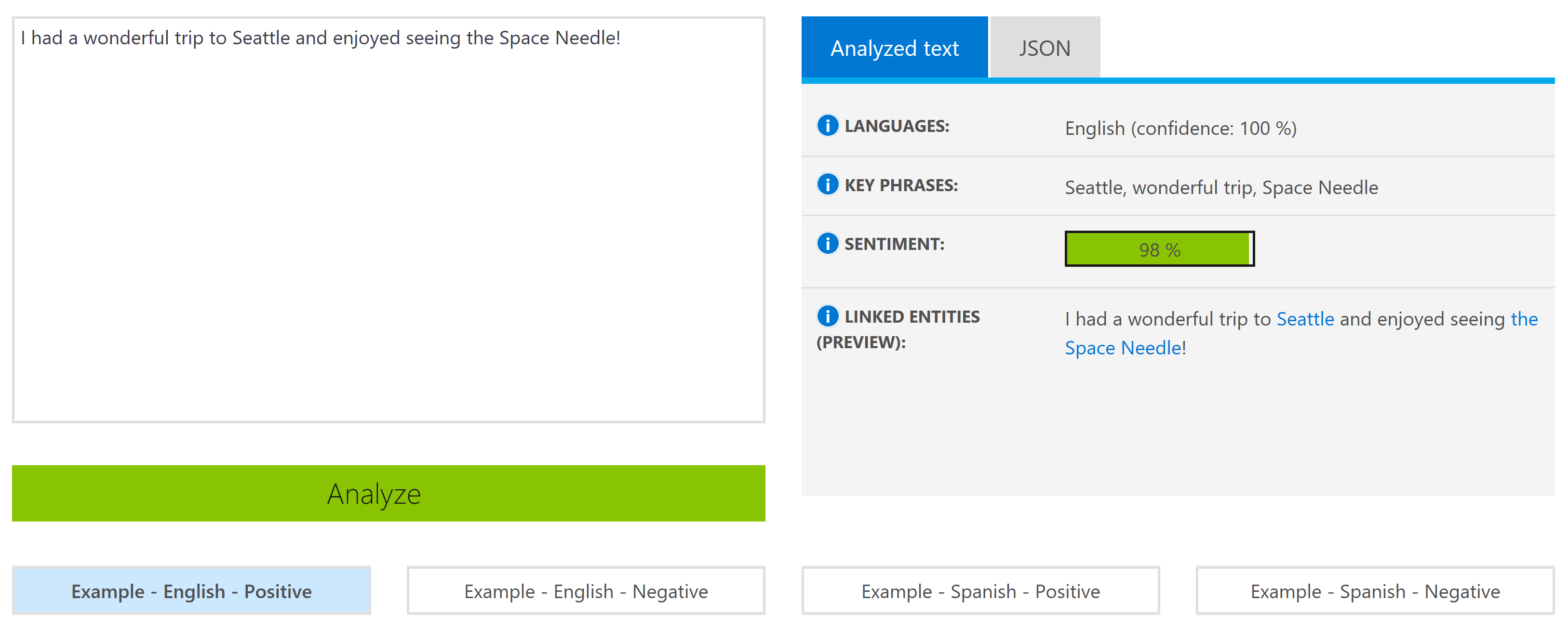 Cognitive Services Text Analytics API Demo