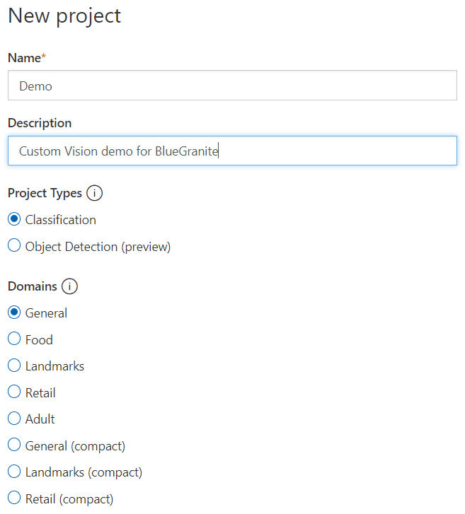 CustomVision-ProjectOptions