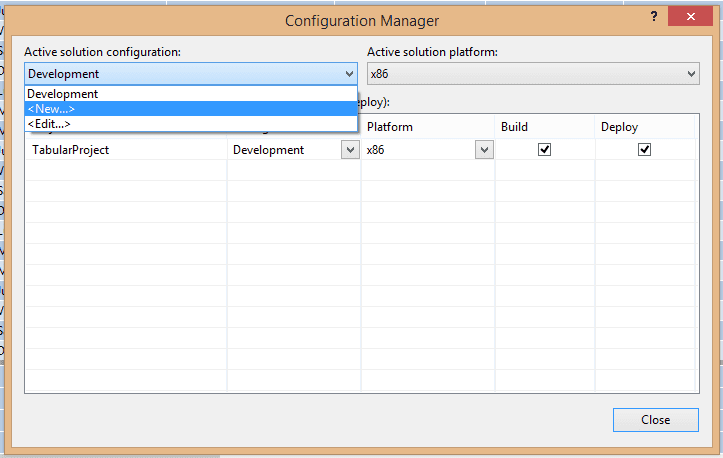 select new configuration